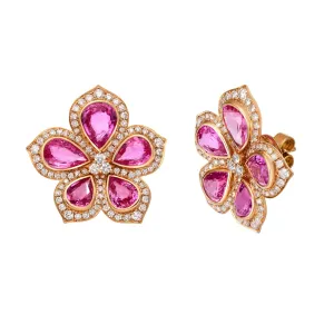 Amore Pink Sapphire Flower Earrings