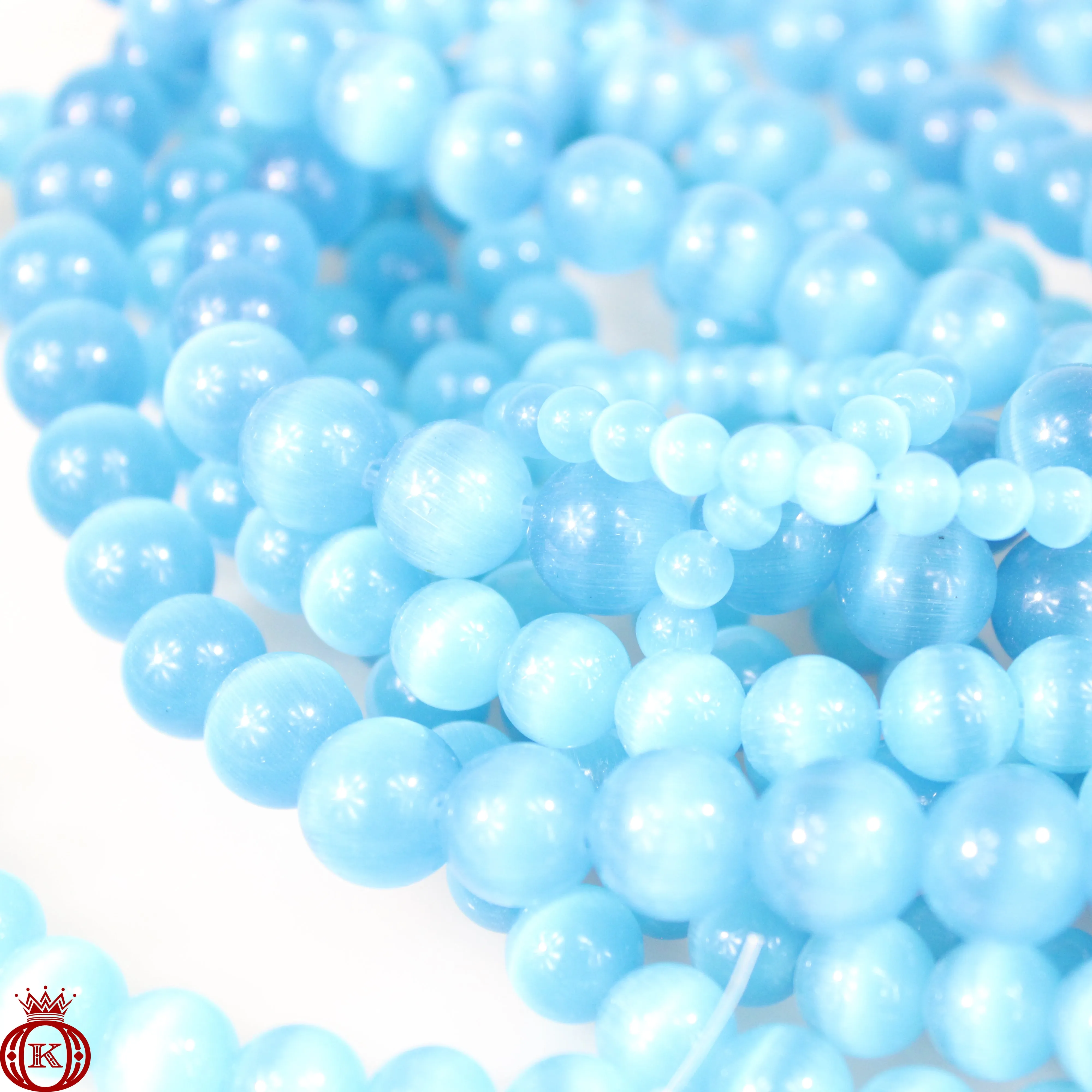 Aqua Blue Cats Eye Beads Smooth Round