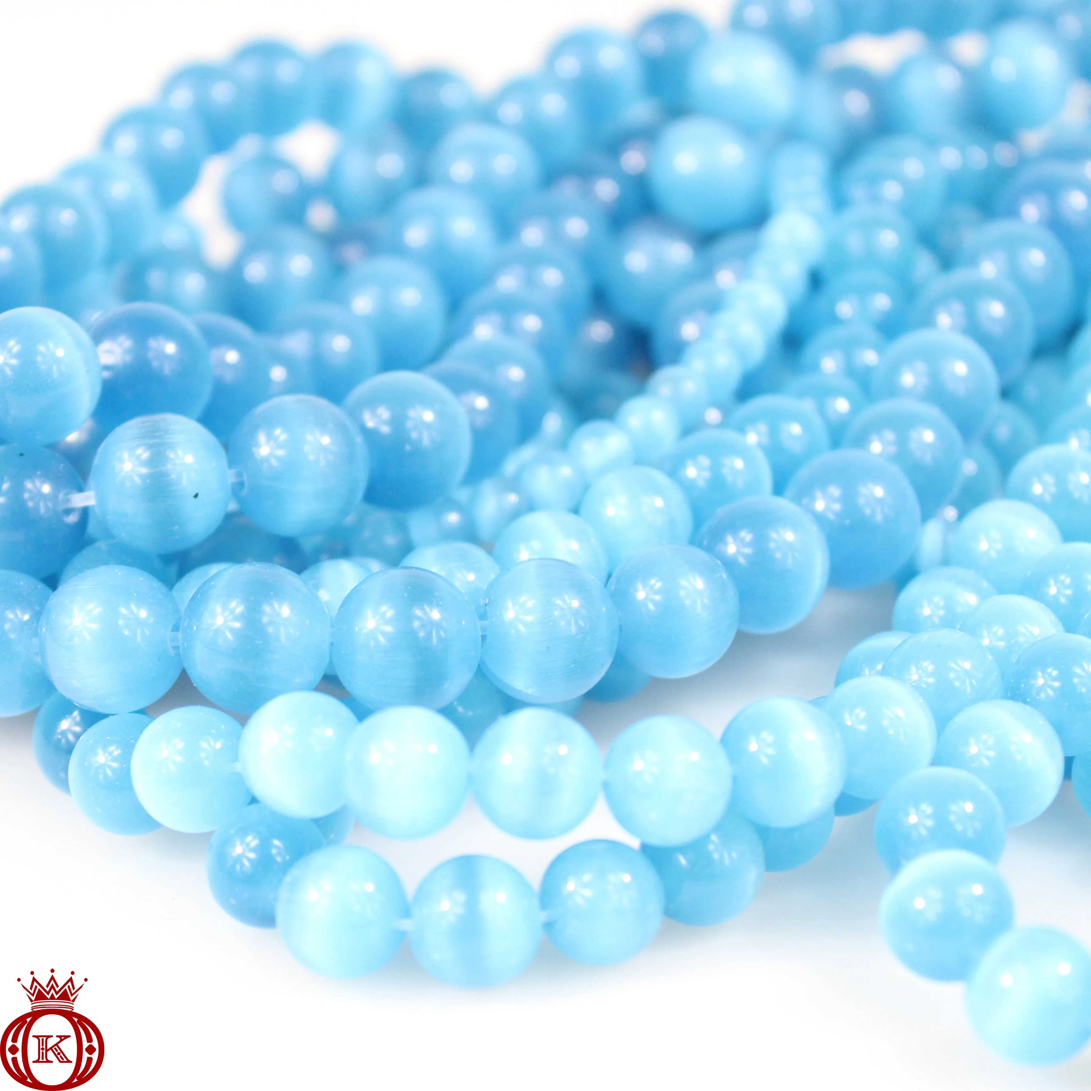 Aqua Blue Cats Eye Beads Smooth Round