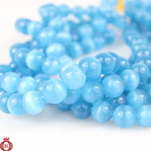 Aqua Blue Cats Eye Beads Smooth Round