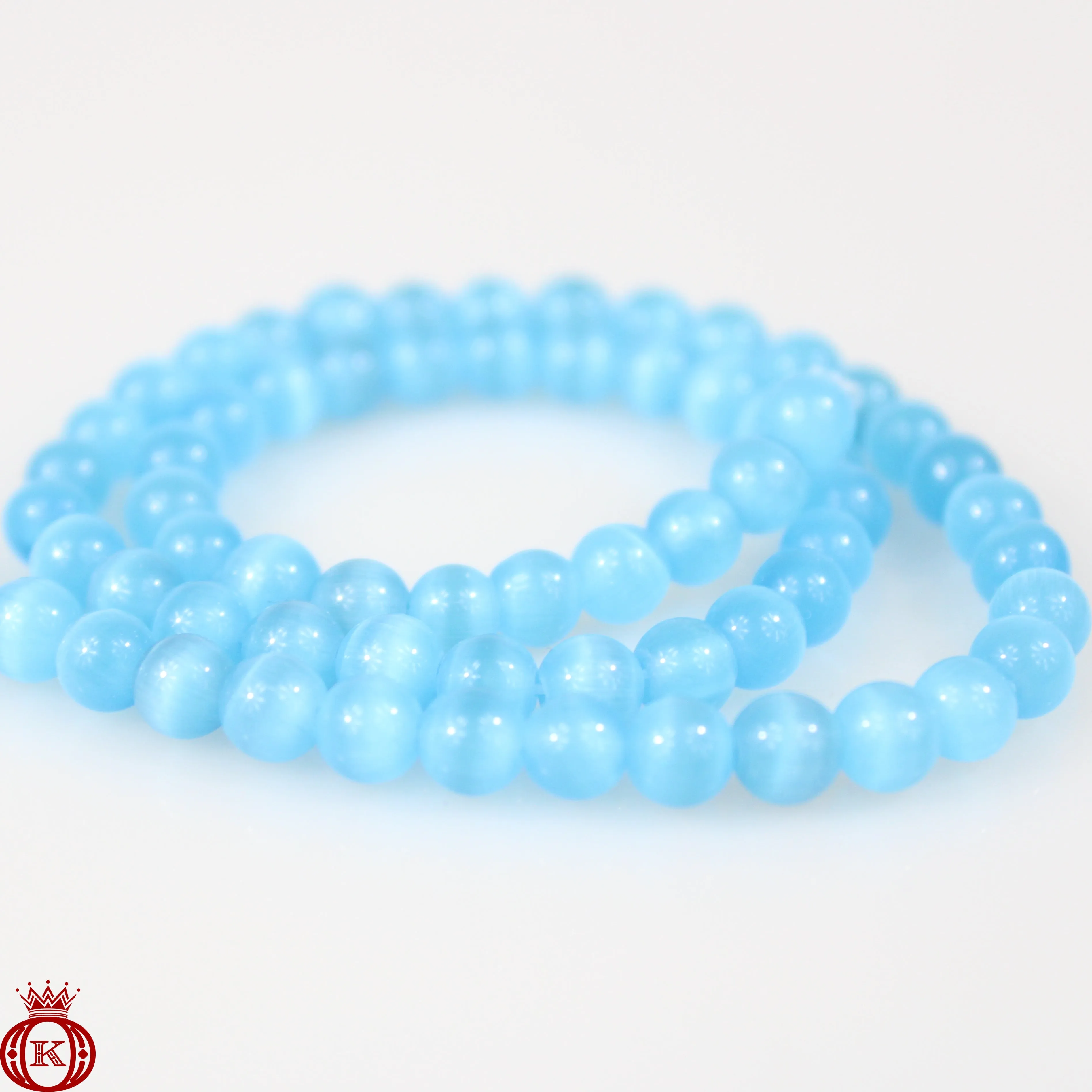 Aqua Blue Cats Eye Beads Smooth Round
