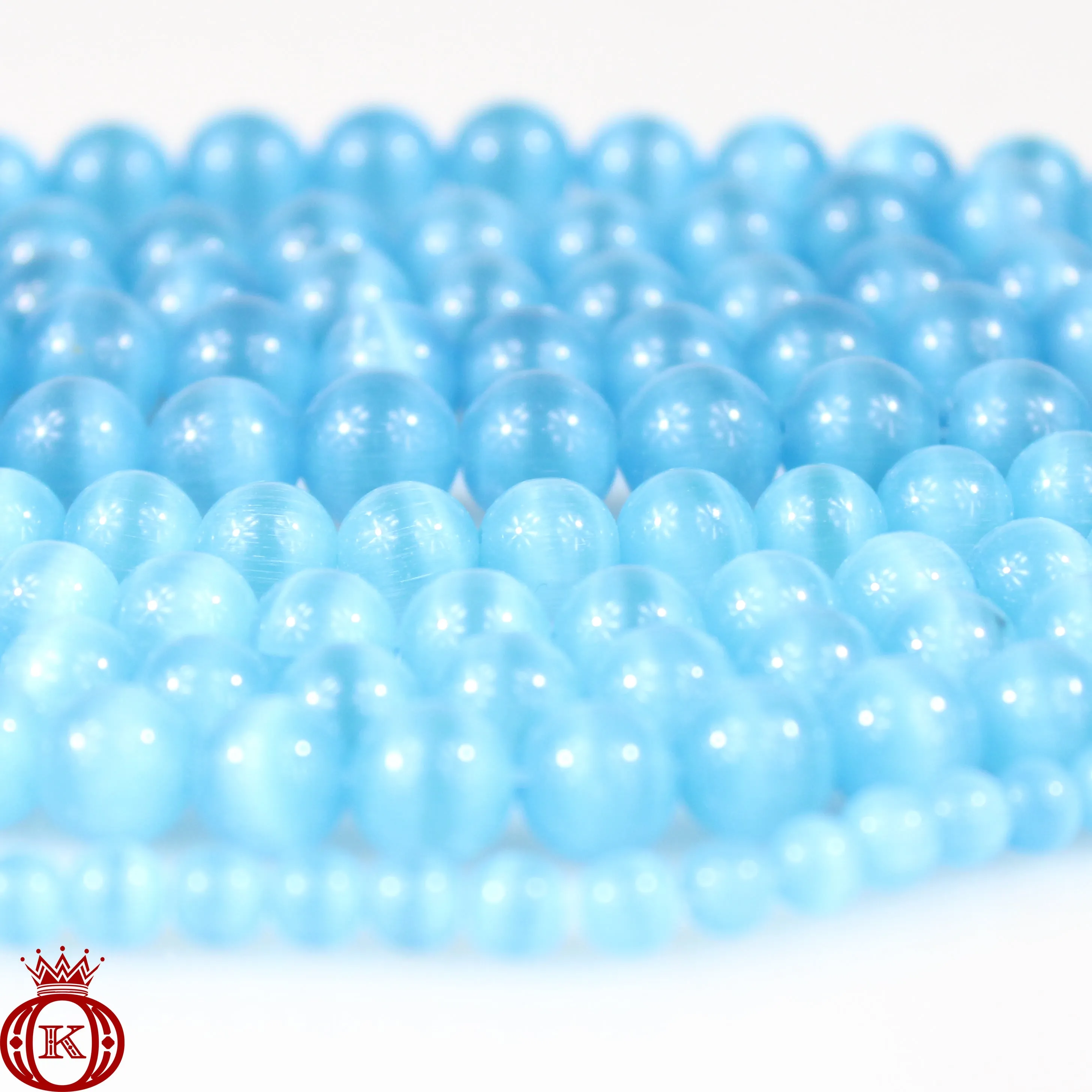 Aqua Blue Cats Eye Beads Smooth Round