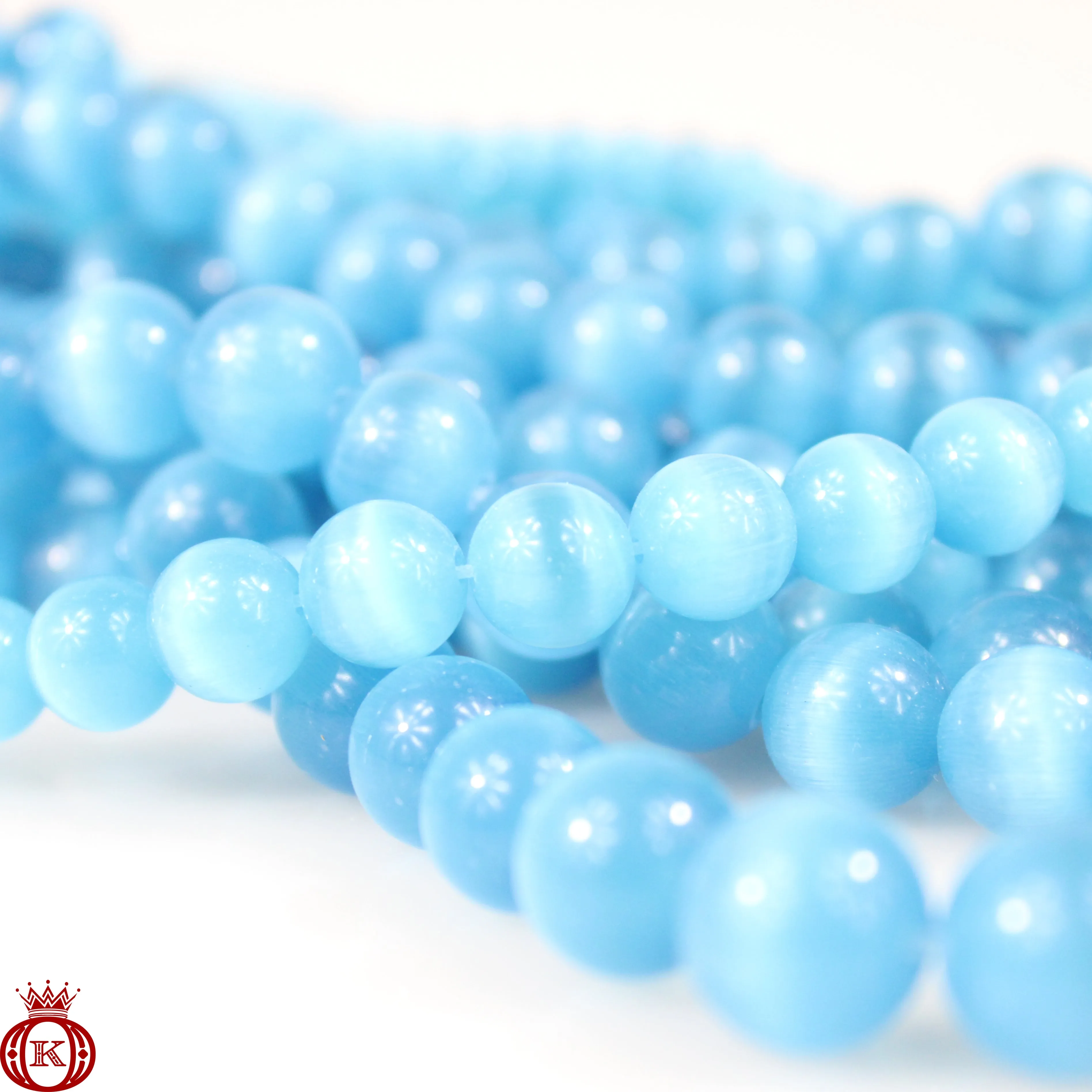 Aqua Blue Cats Eye Beads Smooth Round