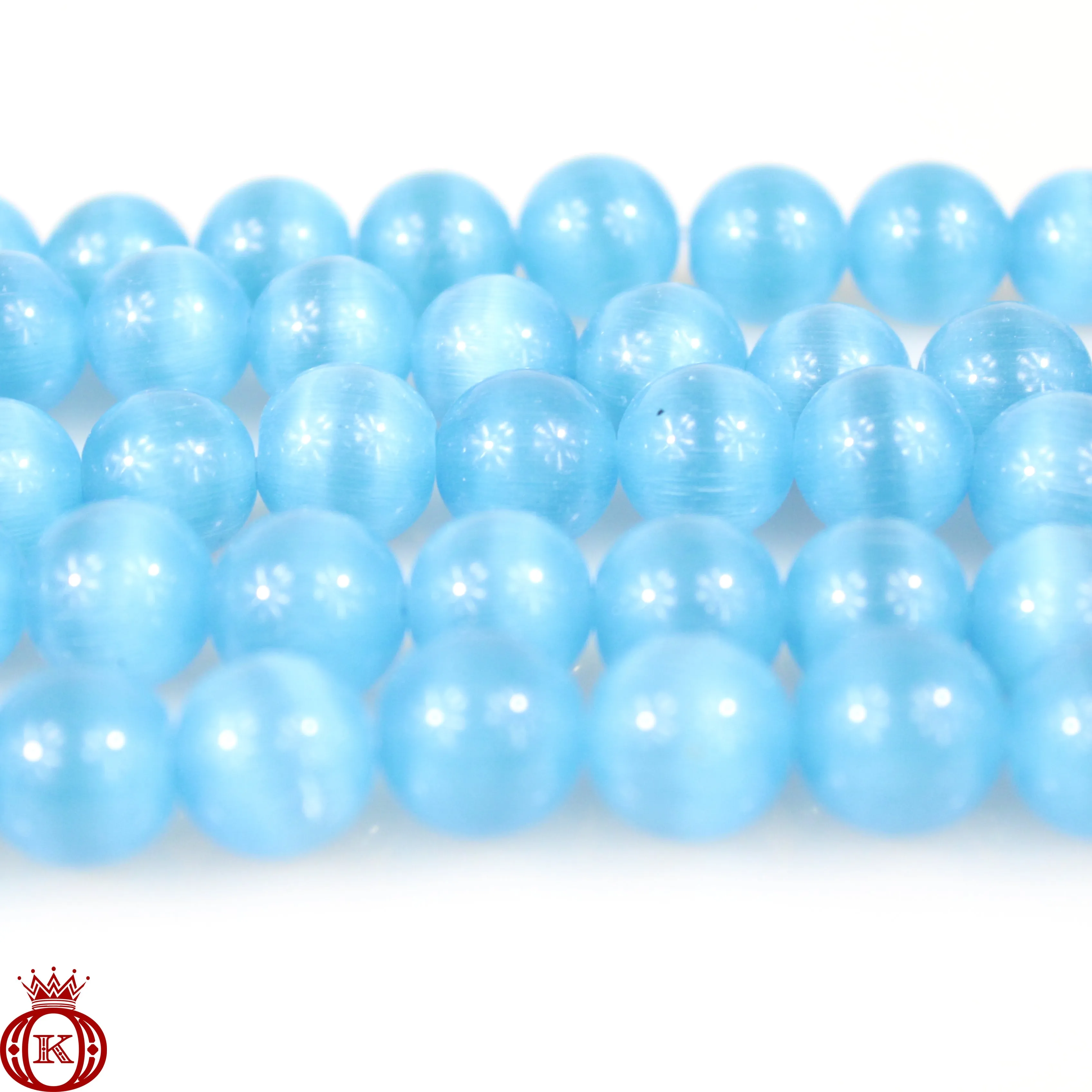 Aqua Blue Cats Eye Beads Smooth Round