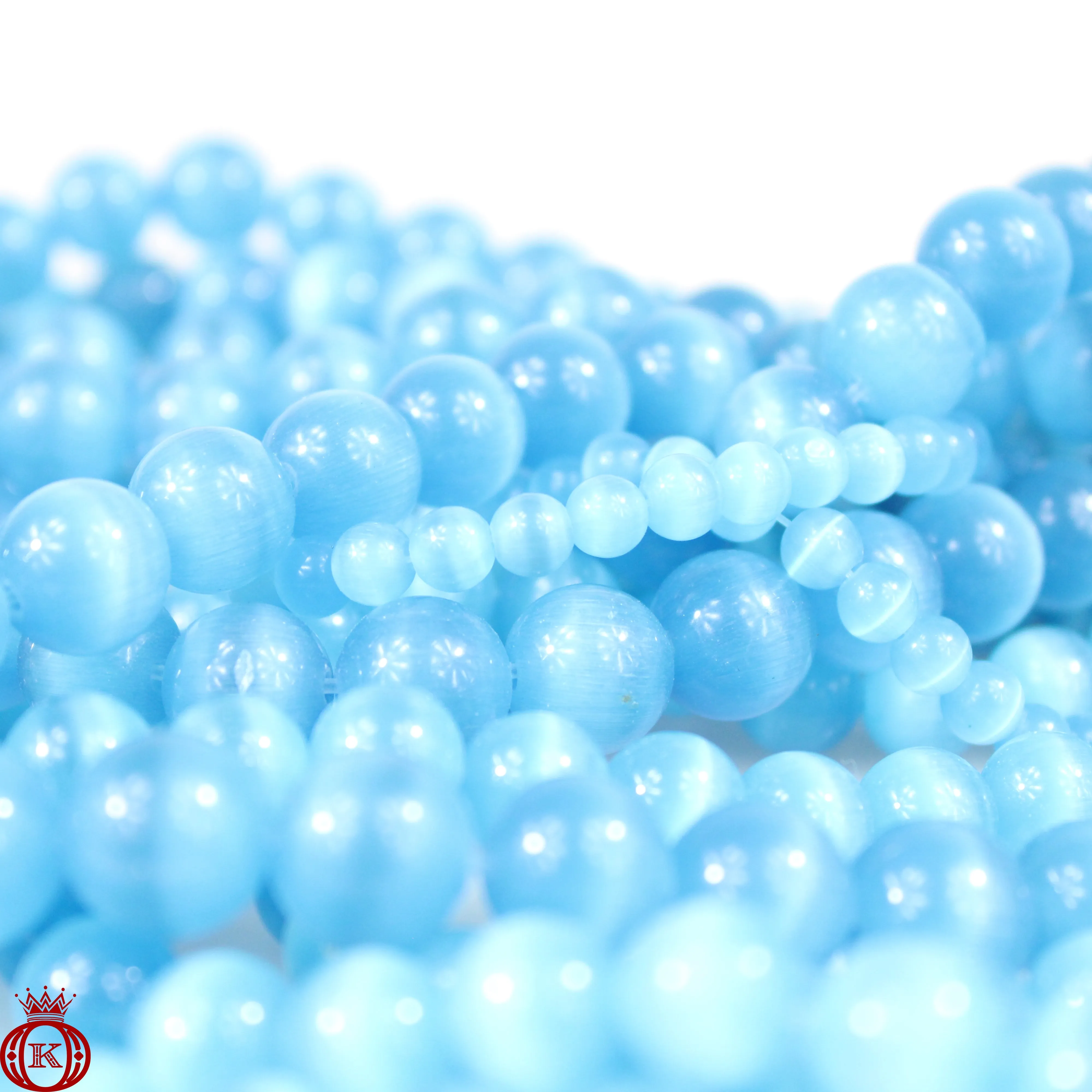 Aqua Blue Cats Eye Beads Smooth Round