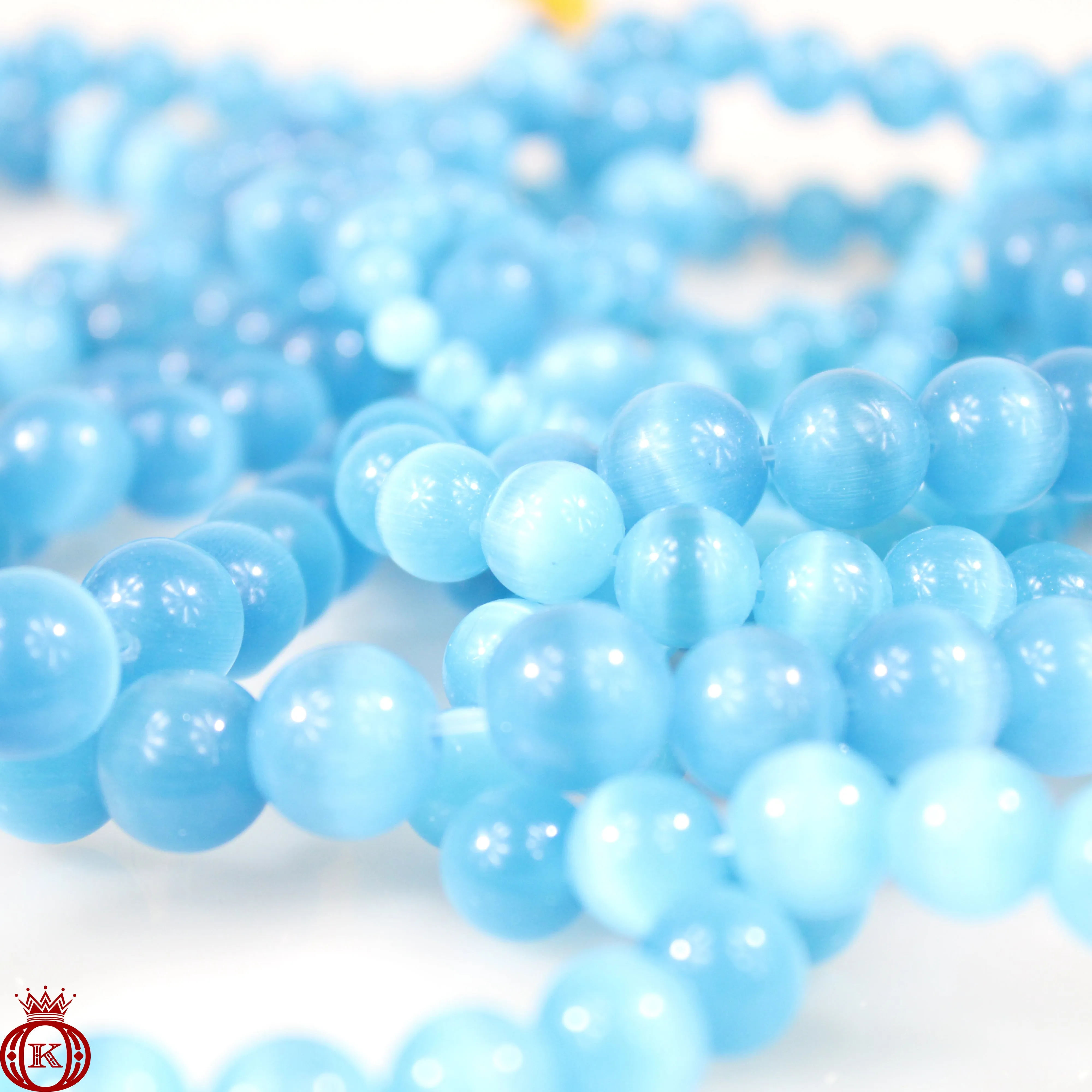 Aqua Blue Cats Eye Beads Smooth Round