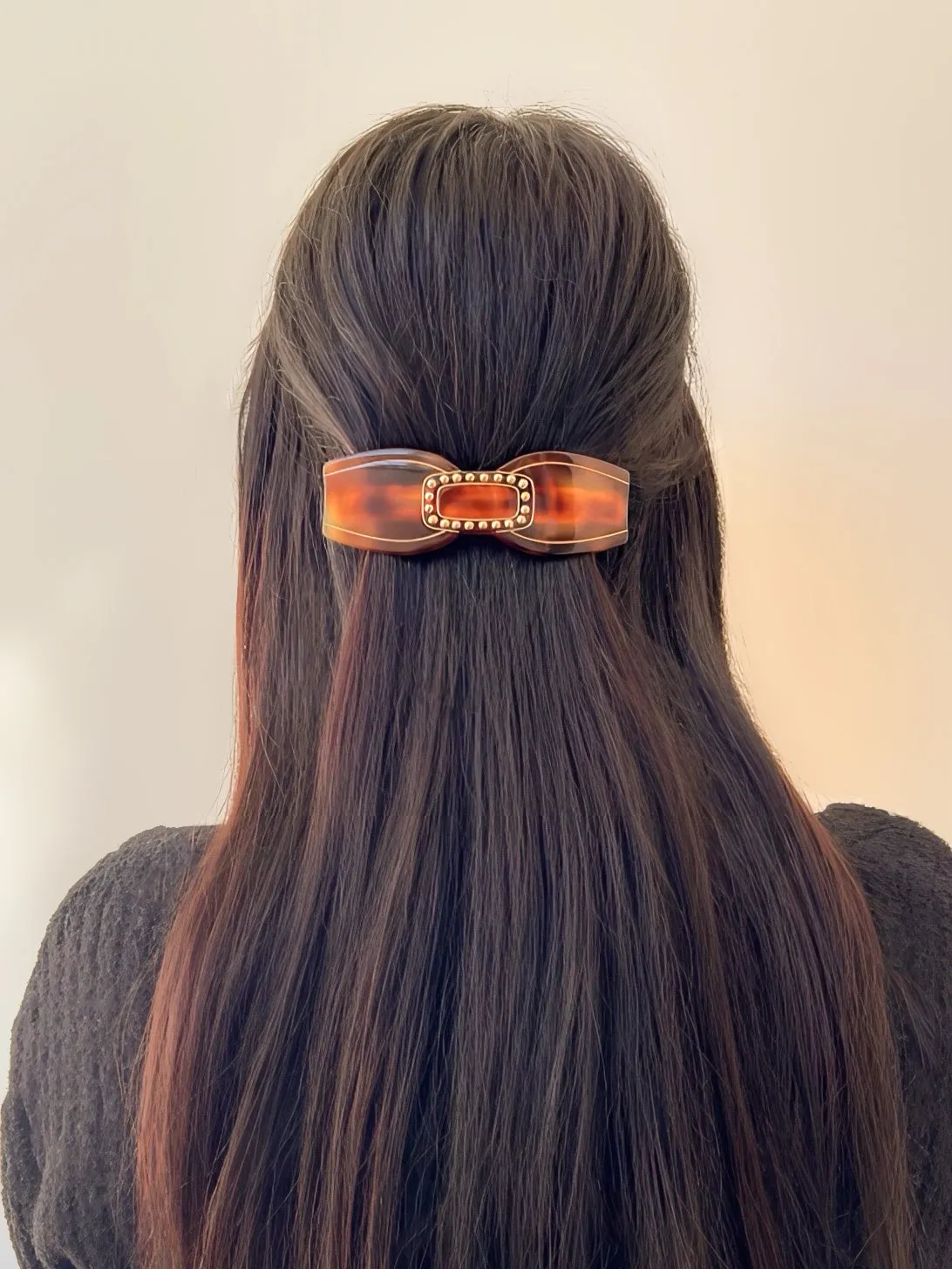 Art Deco Studded Large Tortoiseshell Bow Hair Clip