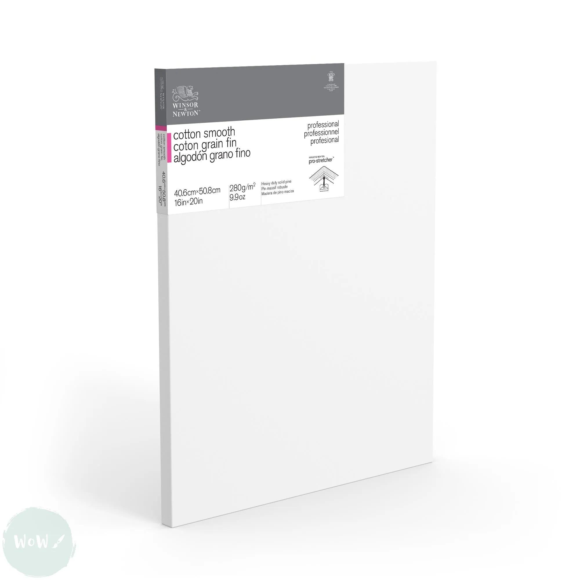 Artists Stretched Canvas - STANDARD Depth - WHITE PRIMED Cotton - SINGLE  - 280 gsm Winsor & Newton - PROFESSIONAL SMOOTH (Fine Detail) - 16 x 20" (406 x 508 mm)