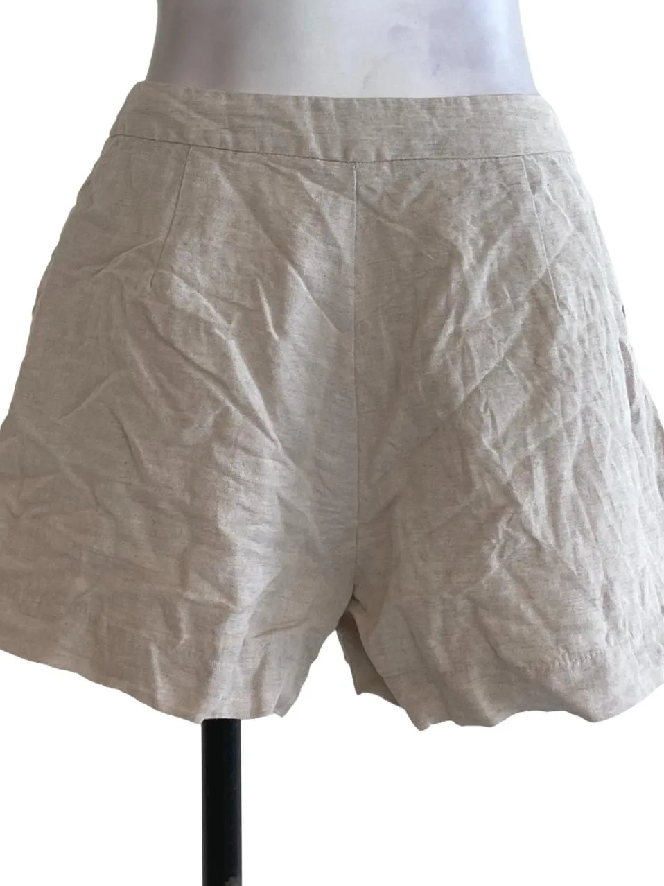 Beige Textured Twill Shorts
