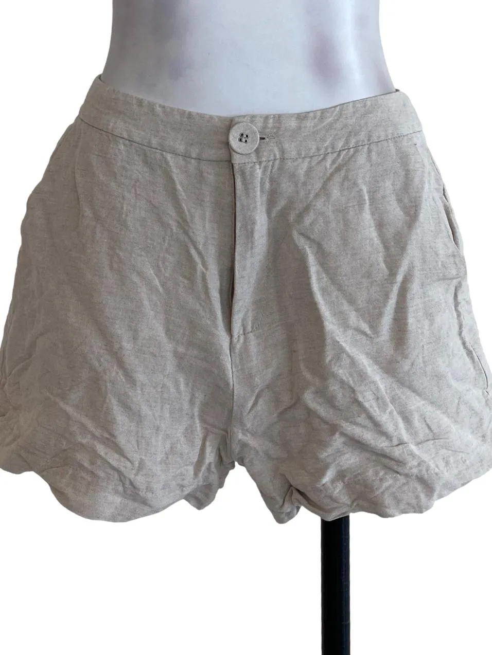 Beige Textured Twill Shorts