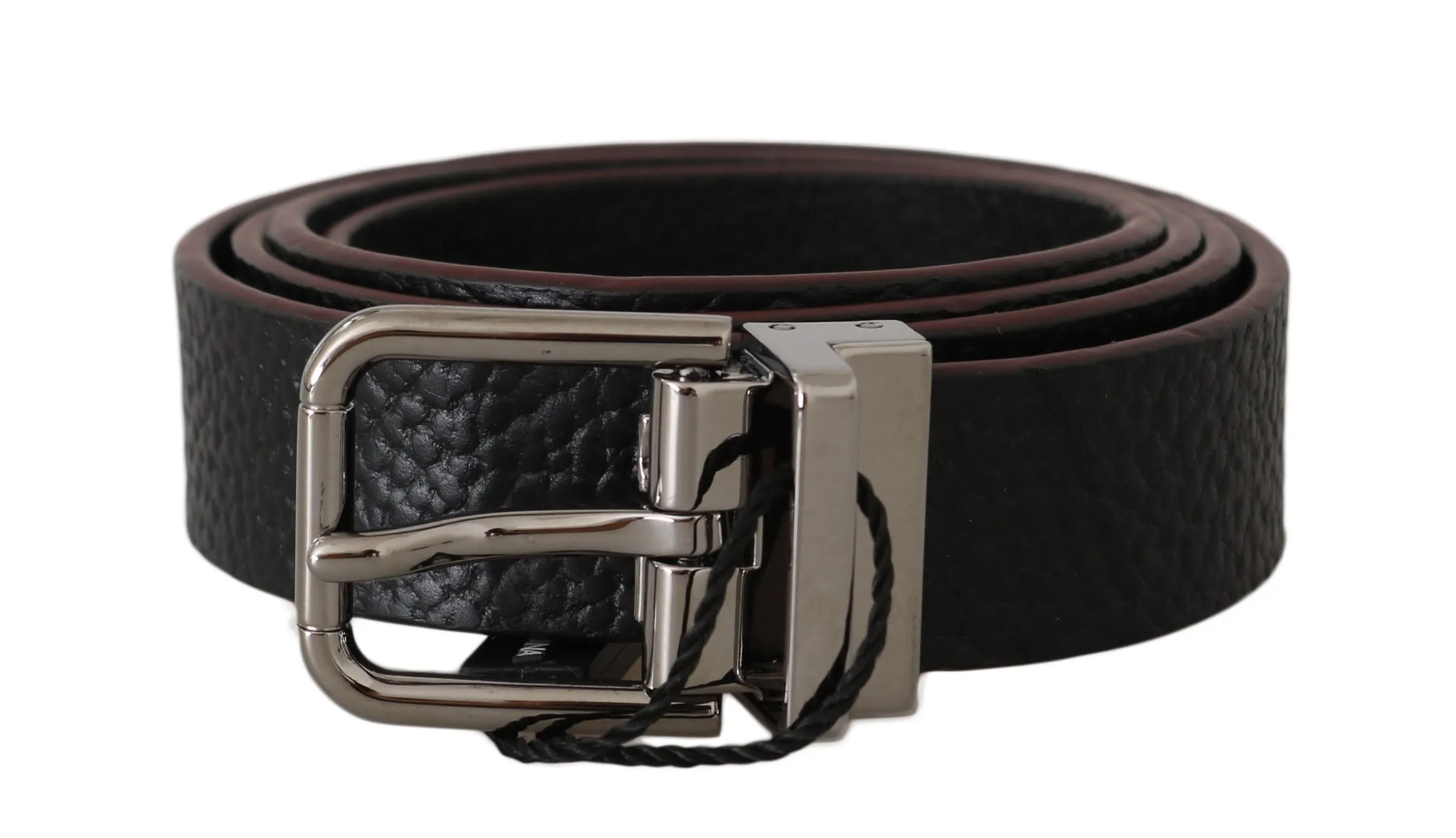Belt Black Leather Patterned Silver Buckle