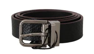 Belt Black Leather Patterned Silver Buckle