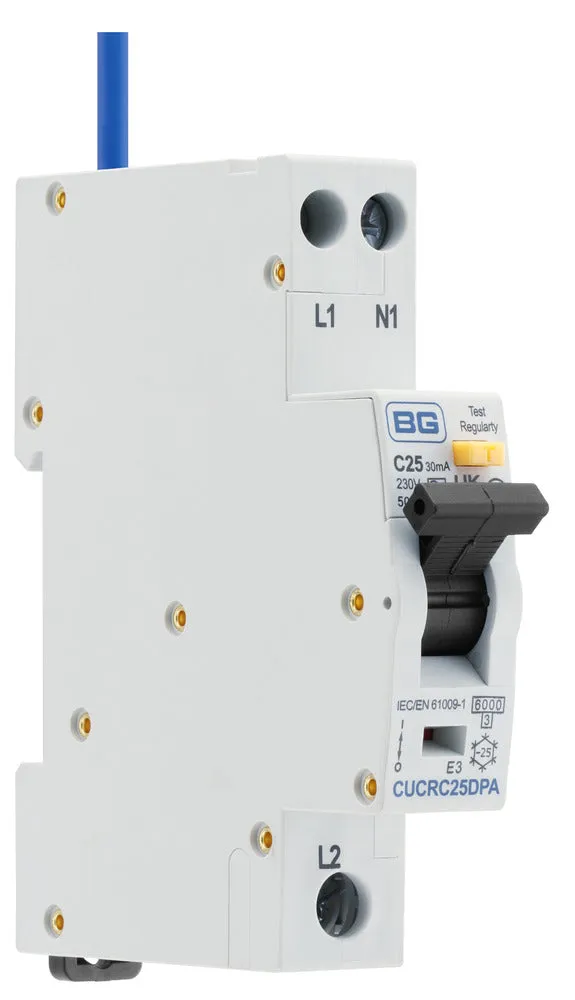 BG CUCRC25DPA 25A 30mA C Curve Type A Double Pole Compact RCBO Bi-Directional