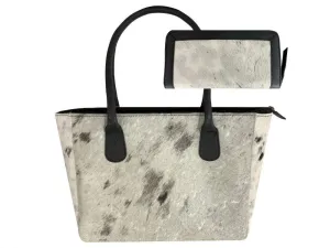 Black & White Hair on Cowhide Shoulder Bag and Wallet Set