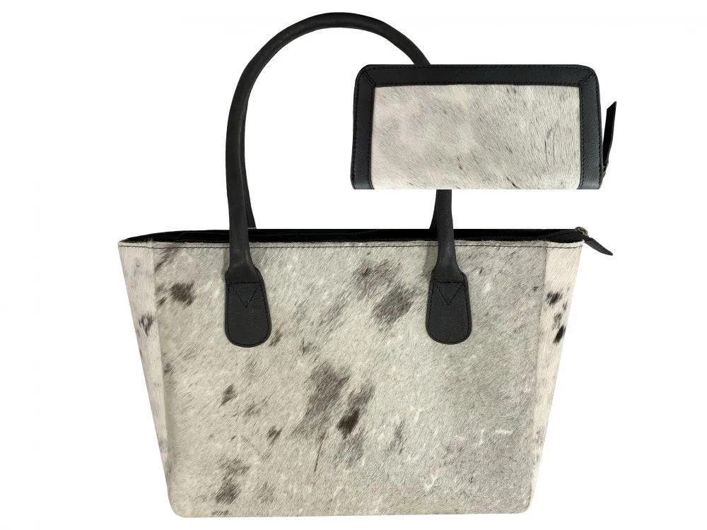 Black & White Hair on Cowhide Shoulder Bag and Wallet Set