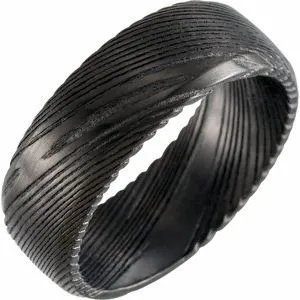 Black Damascus Steel 8 mm Patterned Band Size 8.5