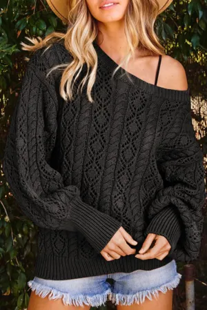 Black Exquisite Knitted Puff Sleeve Sweater
