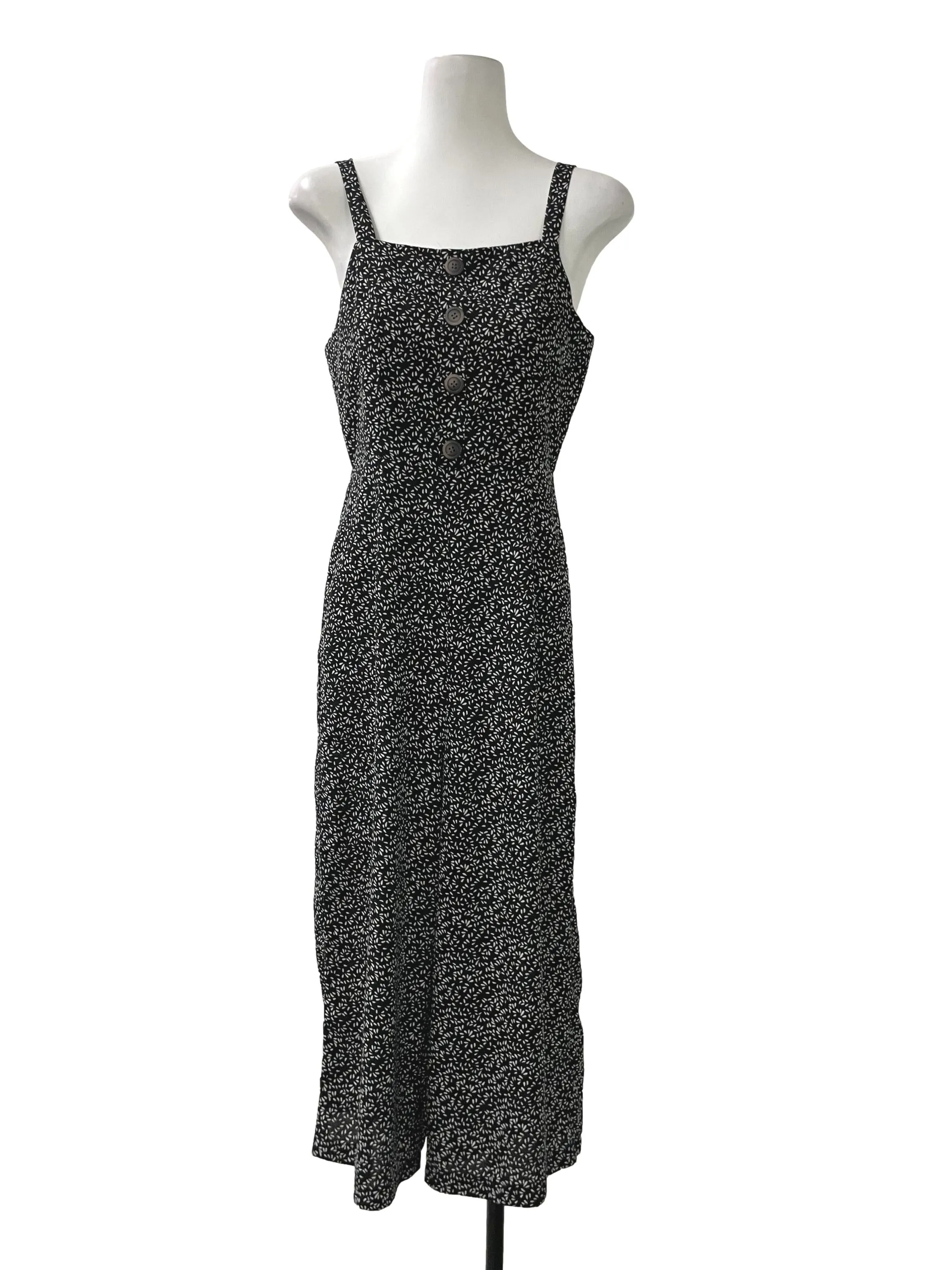 Black Patterned Square Neck Jumpsuit