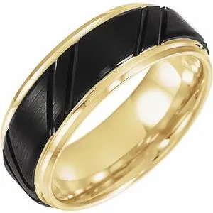 Black PVD & 18K Yellow Gold-Plated Tungsten 8 mm Grooved Band 11