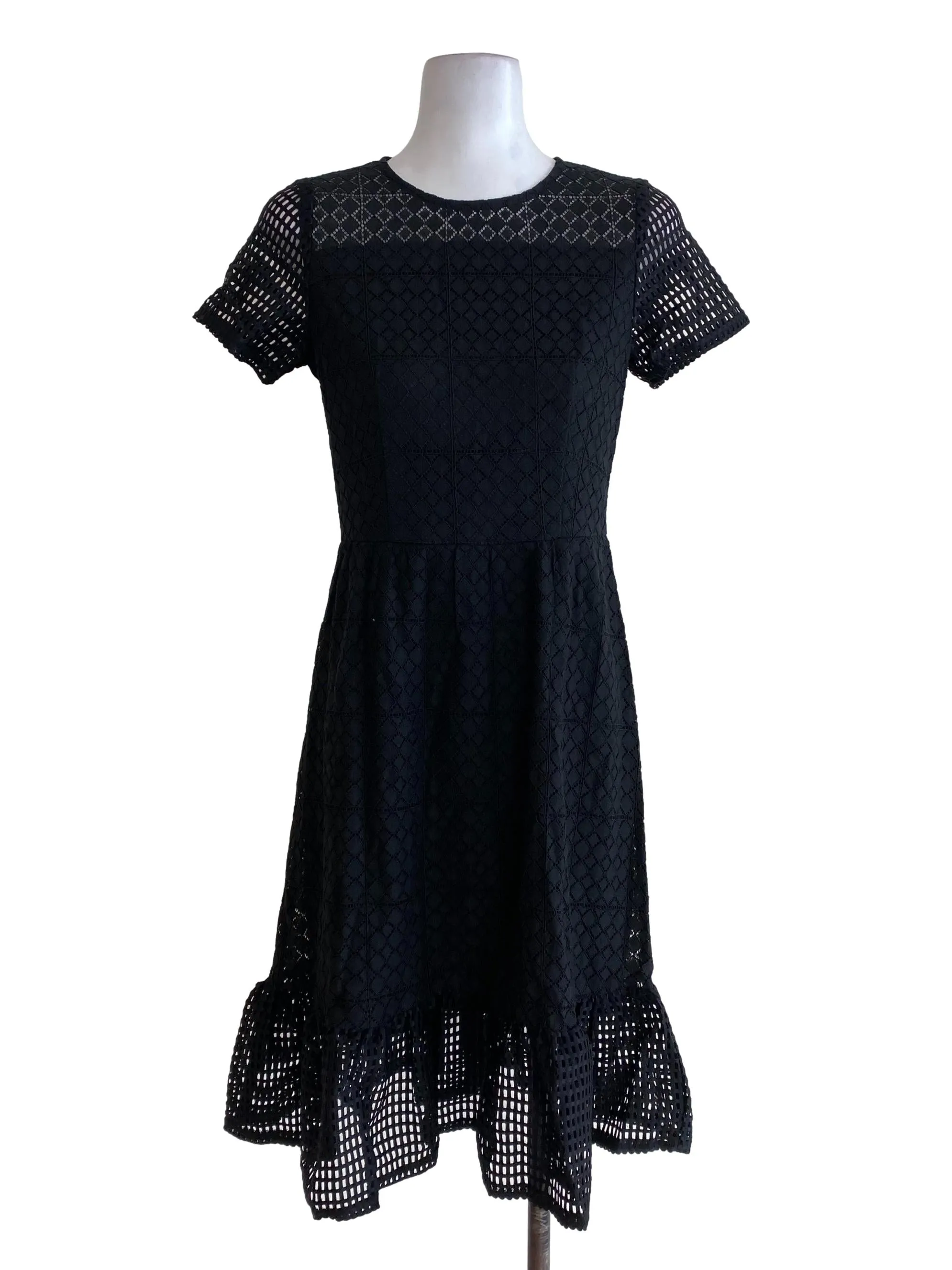Black Textured Blouson Dress