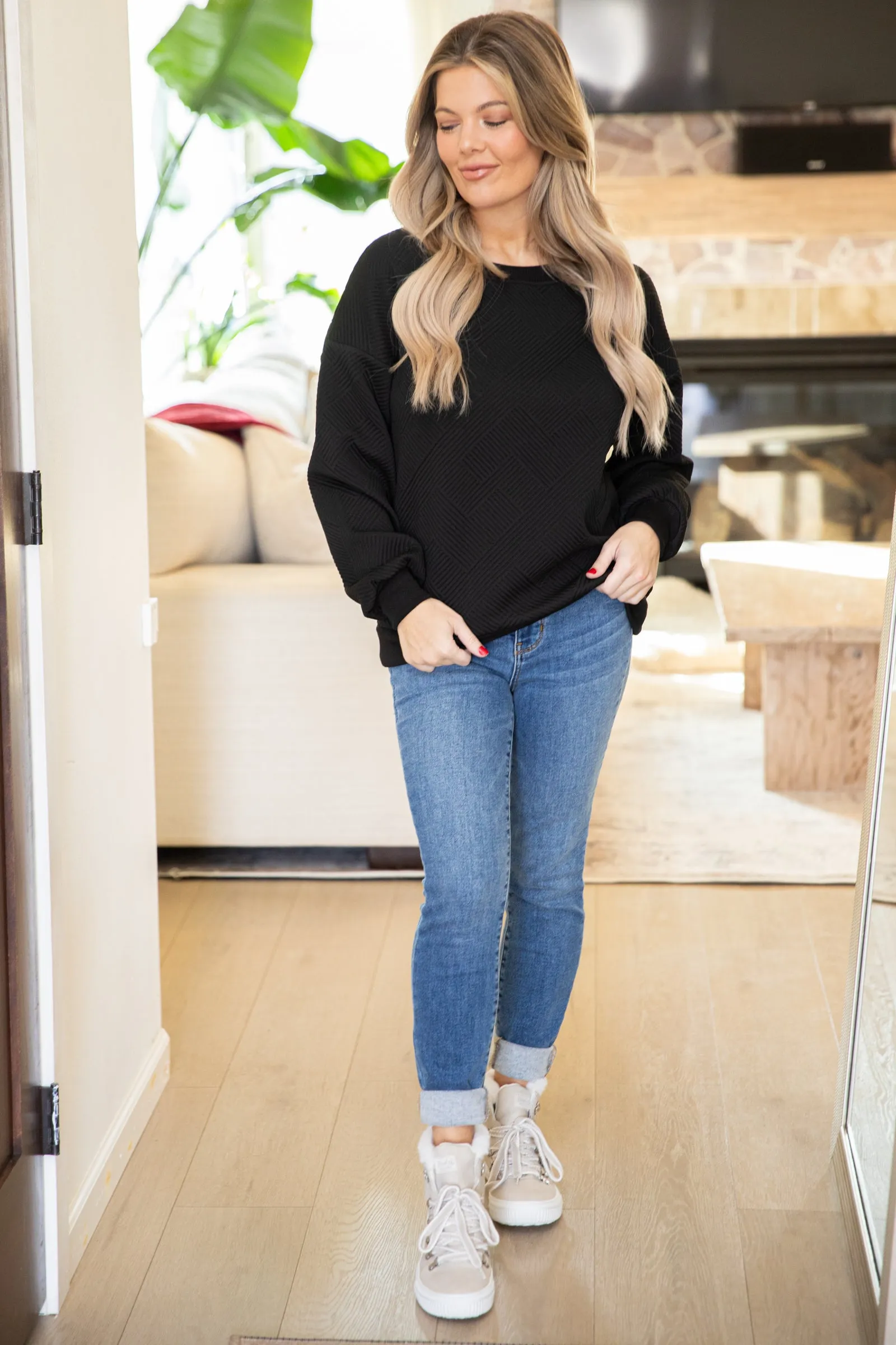 Black Textured Sweatshirt