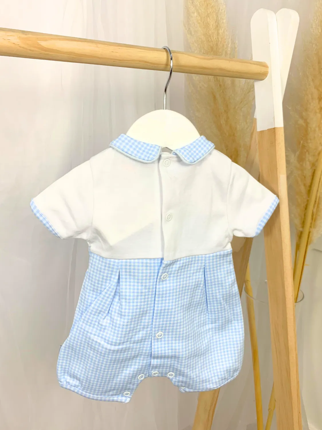 Blue and White Checked Safari Romper