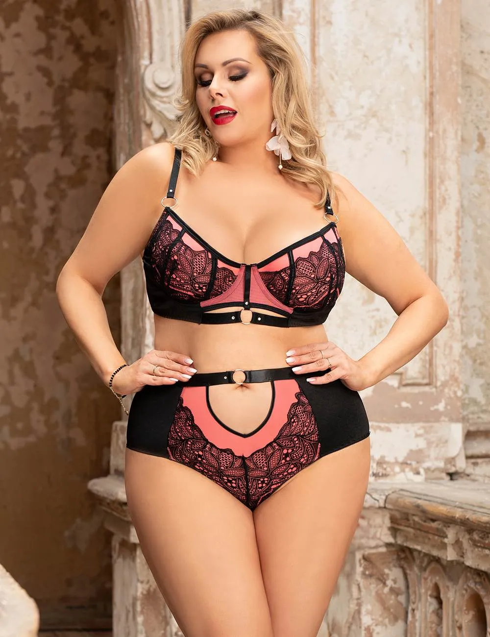 Blue Exquisite Sexy Lace Splice Bra Set With Underwire