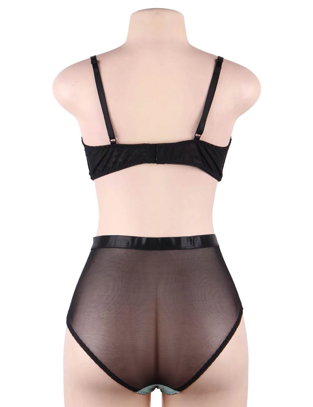 Blue Exquisite Sexy Lace Splice Bra Set With Underwire