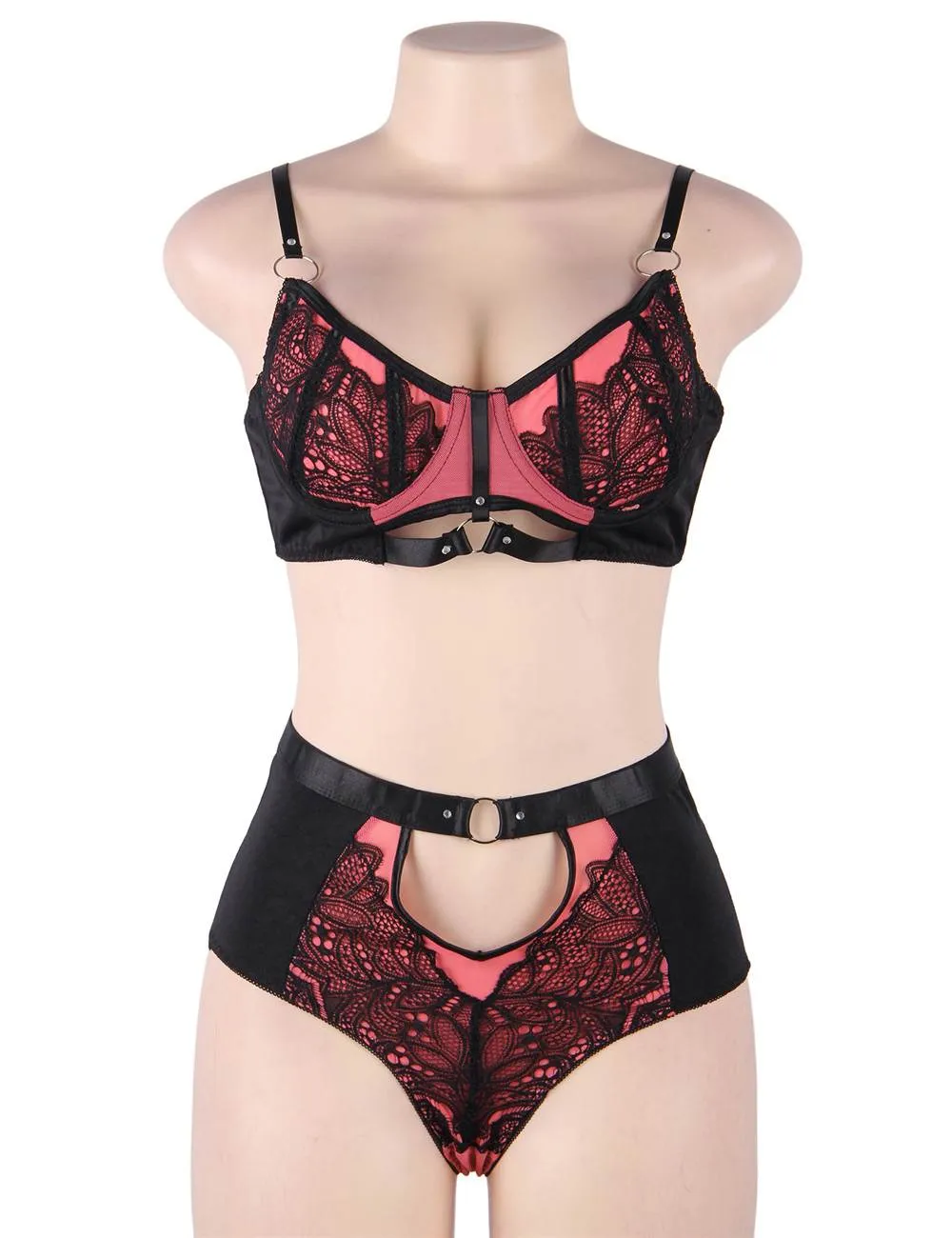 Blue Exquisite Sexy Lace Splice Bra Set With Underwire
