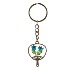 Blue Peach Blossom & 18K Gold-Plated Fan Keychain