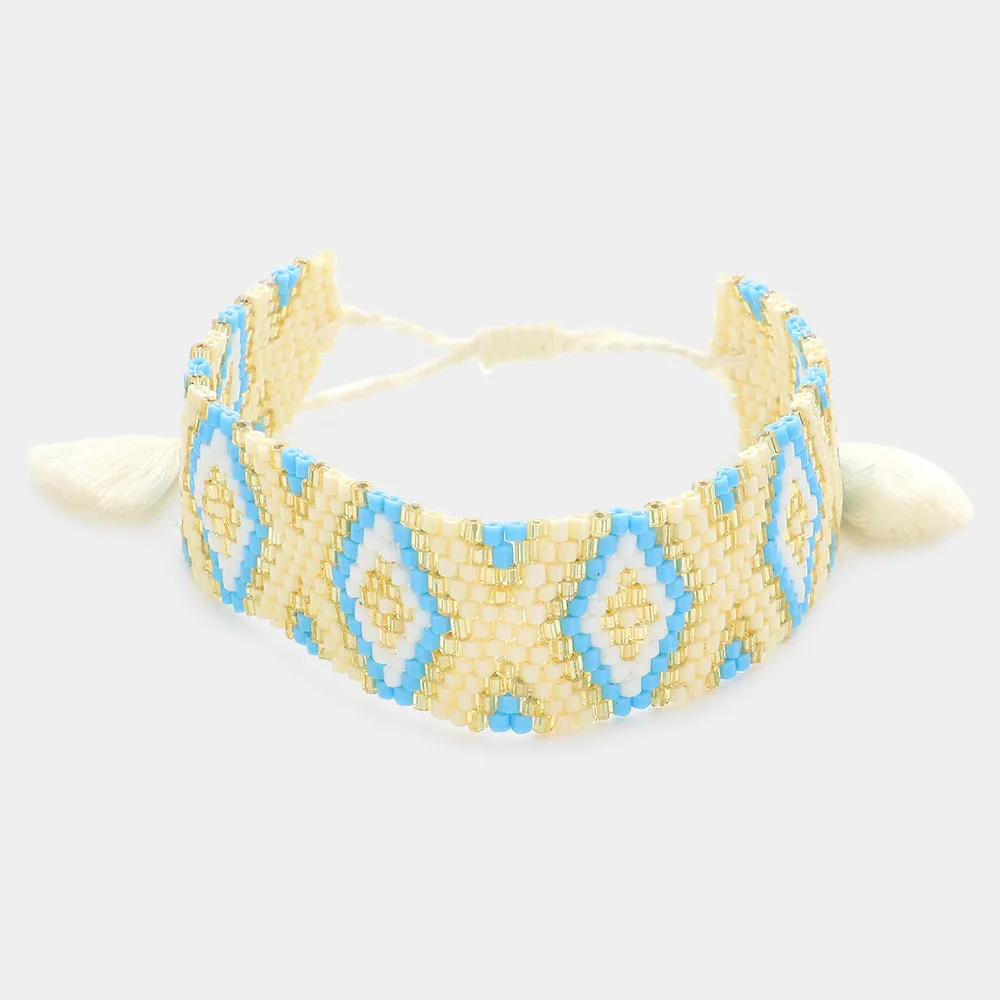 Boho Beaded Tassel Pull Tie Cinch Bracelet