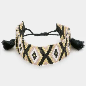 Boho Beaded Tassel Pull Tie Cinch Bracelet
