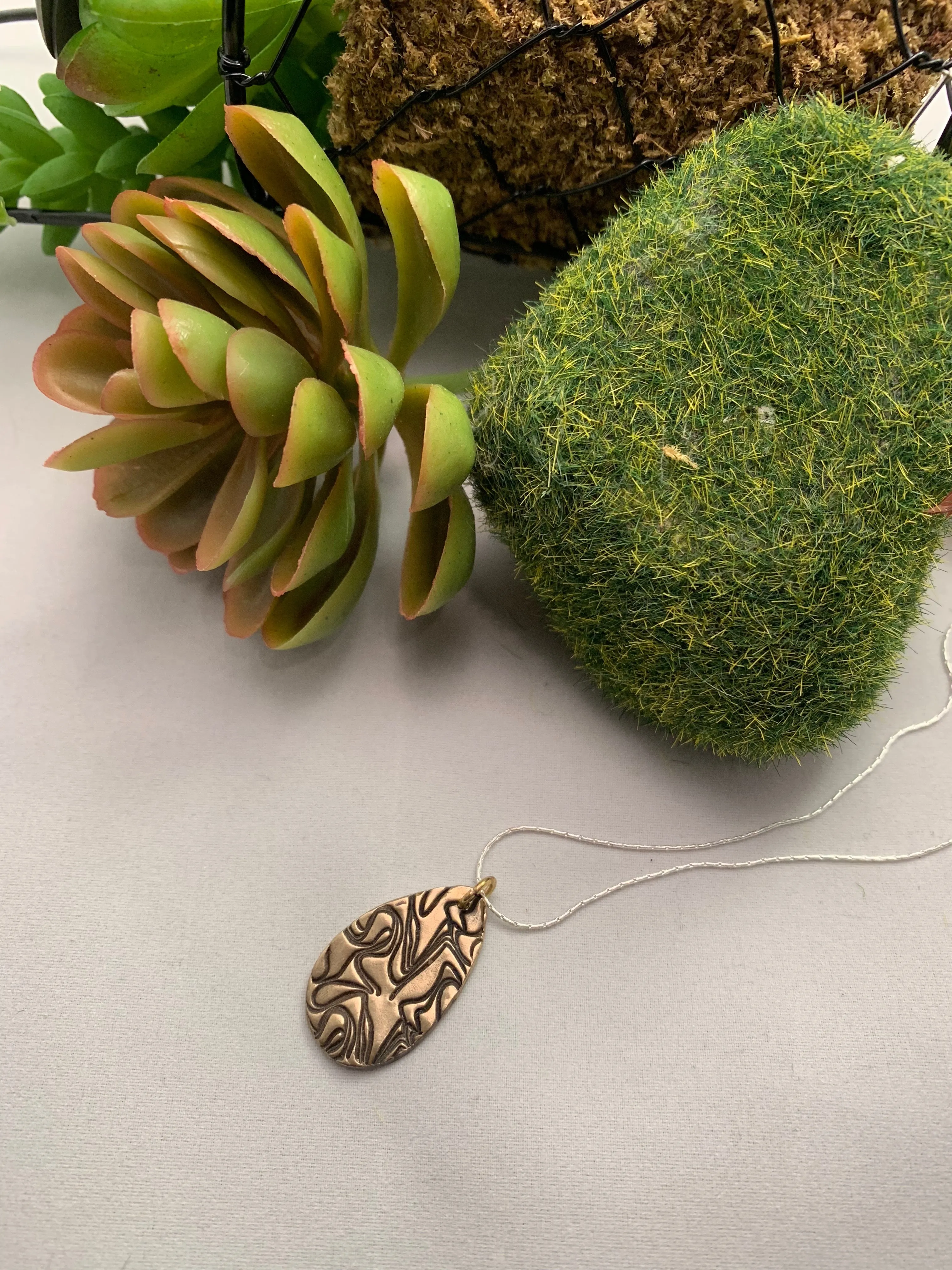 Bronze Geometric Textured Teardrop Pendant