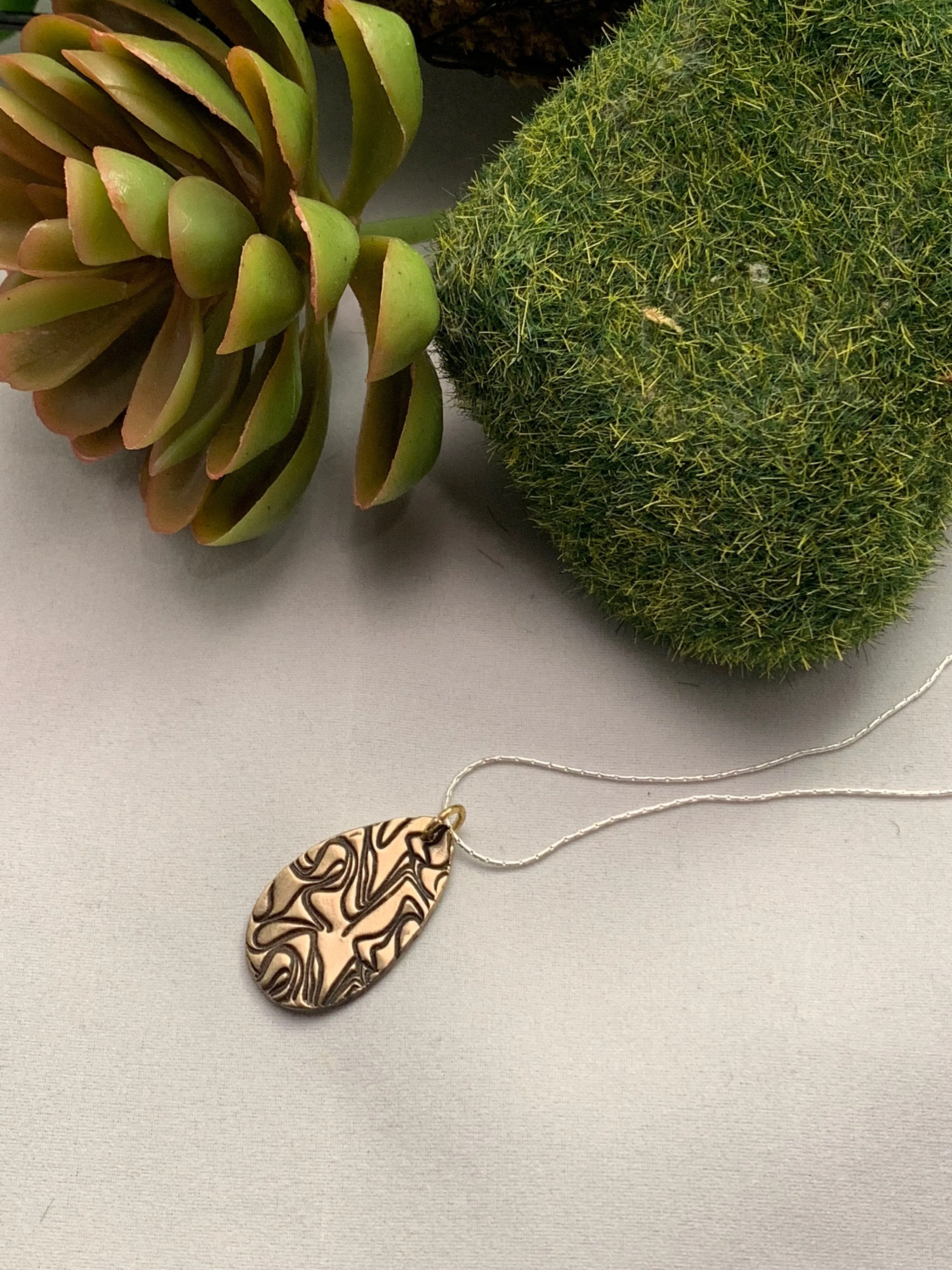 Bronze Geometric Textured Teardrop Pendant