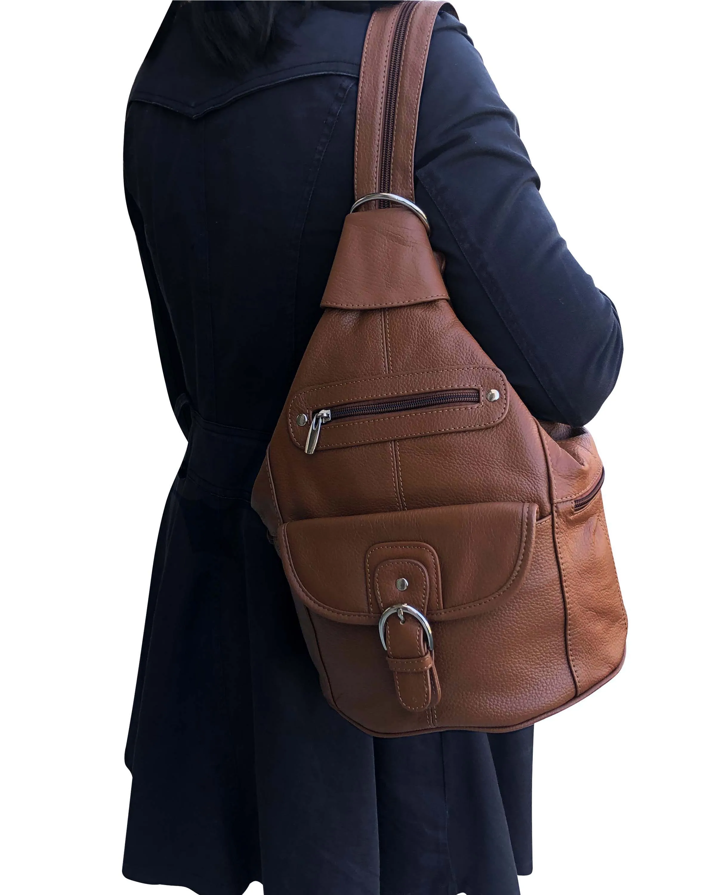 Brown cowhide leather backpack