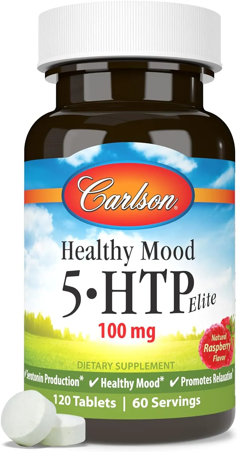 Carlson Healthy Mood 5-htp Elite 50mg Raspberry Chewables, 120 Tablets
