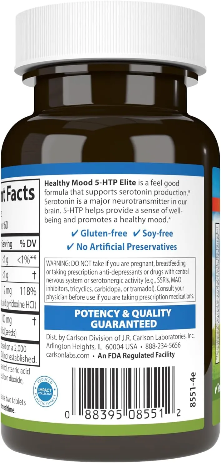 Carlson Healthy Mood 5-htp Elite 50mg Raspberry Chewables, 120 Tablets