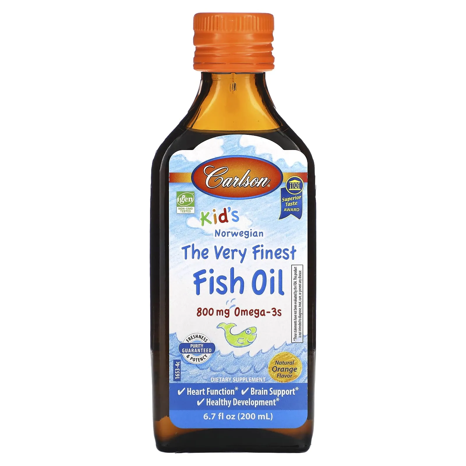 Carlson - Kid's The Very Finest Fish Oil, 800 mg Omega-3s, Norwegian, Sustainably Sourced, Orange, 200 mL