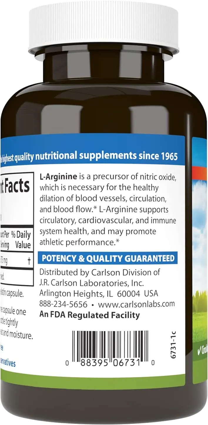 Carlson - L-Arginine, 675 mg, Promotes Healthy Circulatory & Cardiovascular System, 90 capsules