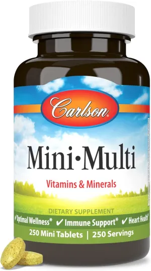 Carlson - Mini-Multi, Small Multivitamin Tablets, Vitamins & Minerals, Immune Support & Heart Health, Optimal Wellness, Mini Multivitamins, Multivitamin Mini Tabs, Easy to Swallow, 250 Mini Tablets