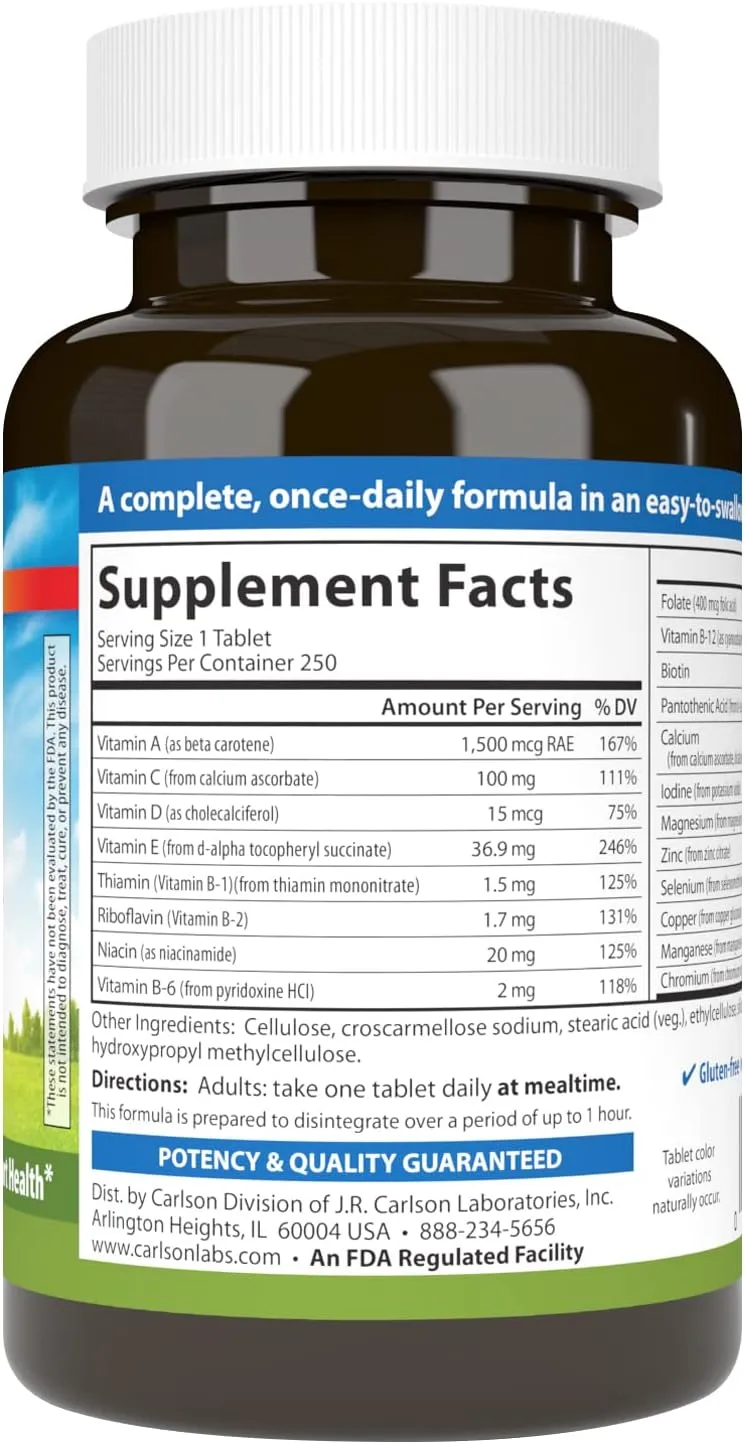 Carlson - Mini-Multi, Small Multivitamin Tablets, Vitamins & Minerals, Immune Support & Heart Health, Optimal Wellness, Mini Multivitamins, Multivitamin Mini Tabs, Easy to Swallow, 250 Mini Tablets