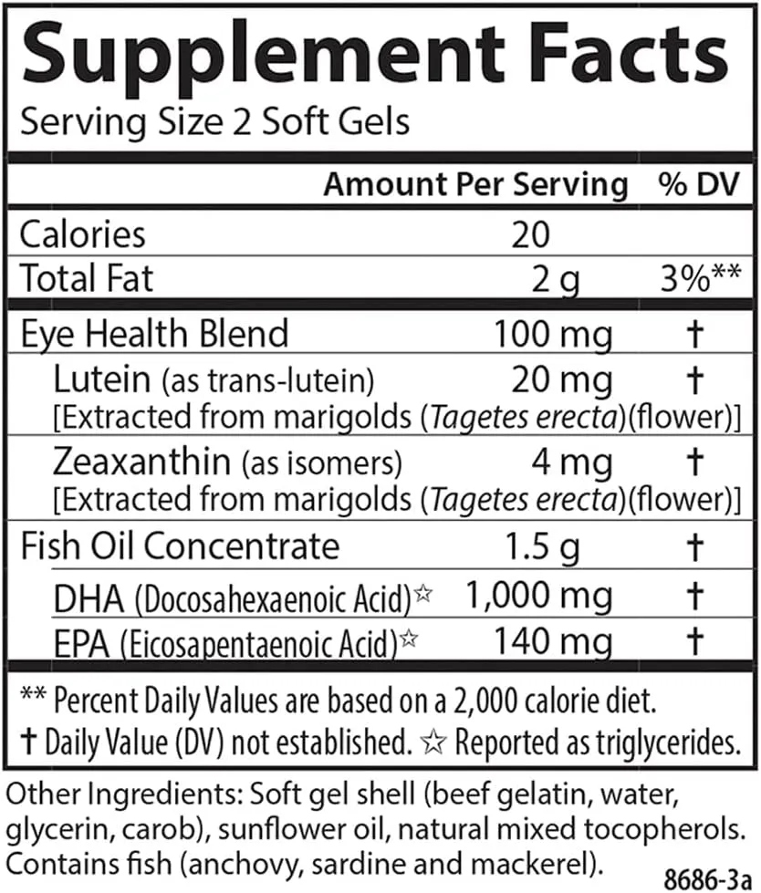 Carlson - Right for The Macula, Clinically Proven to Support Vision Health, Macular Health, Blue Light Protection & Eye Function, 60 Softgels