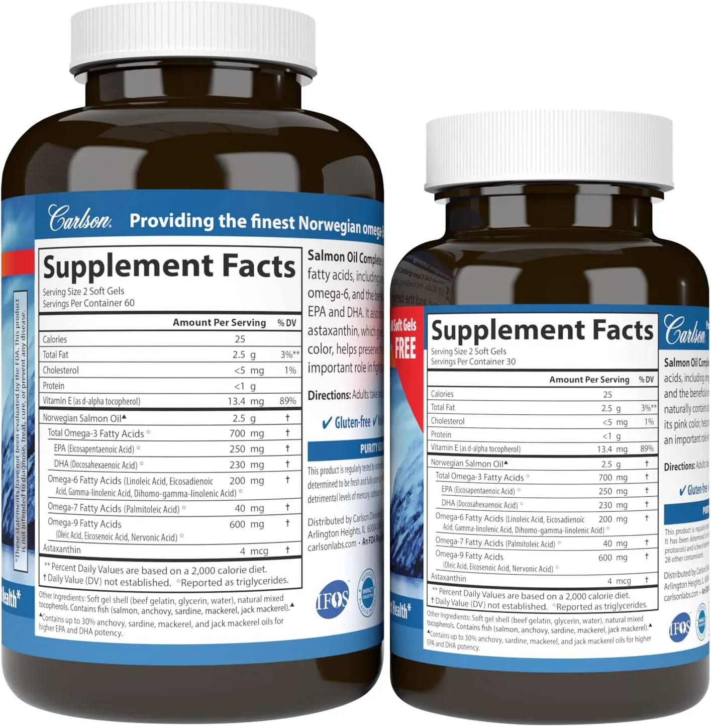 Carlson - Salmon Oil Complete, 700 mg Omega-3s   Astaxanthin, Norwegian, Heart, Brain & Joint Health, 120 60 Softgels