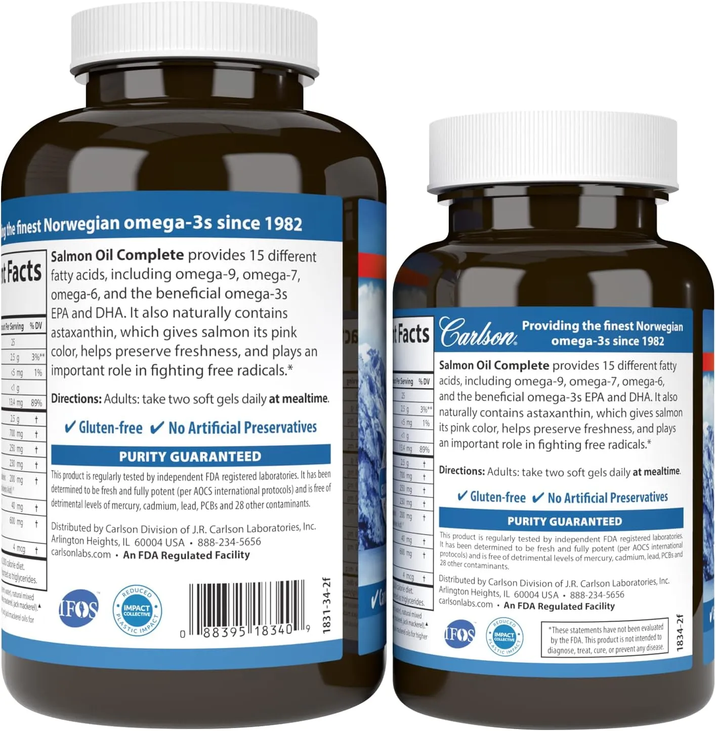 Carlson - Salmon Oil Complete, 700 mg Omega-3s   Astaxanthin, Norwegian, Heart, Brain & Joint Health, 120 60 Softgels