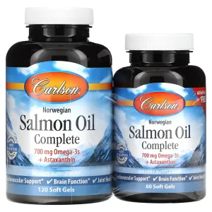 Carlson - Salmon Oil Complete, 700 mg Omega-3s   Astaxanthin, Norwegian, Heart, Brain & Joint Health, 120 60 Softgels