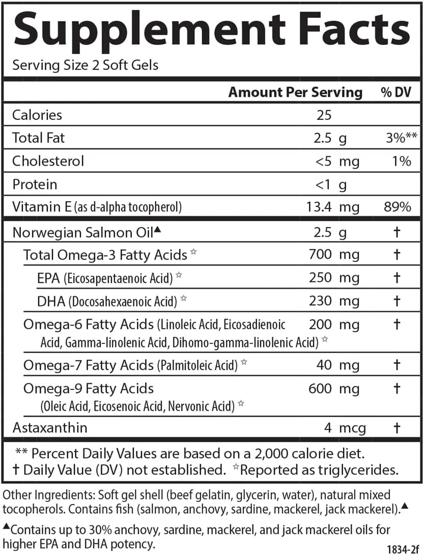 Carlson - Salmon Oil Complete, 700 mg Omega-3s   Astaxanthin, Norwegian, Heart, Brain & Joint Health, 120 60 Softgels