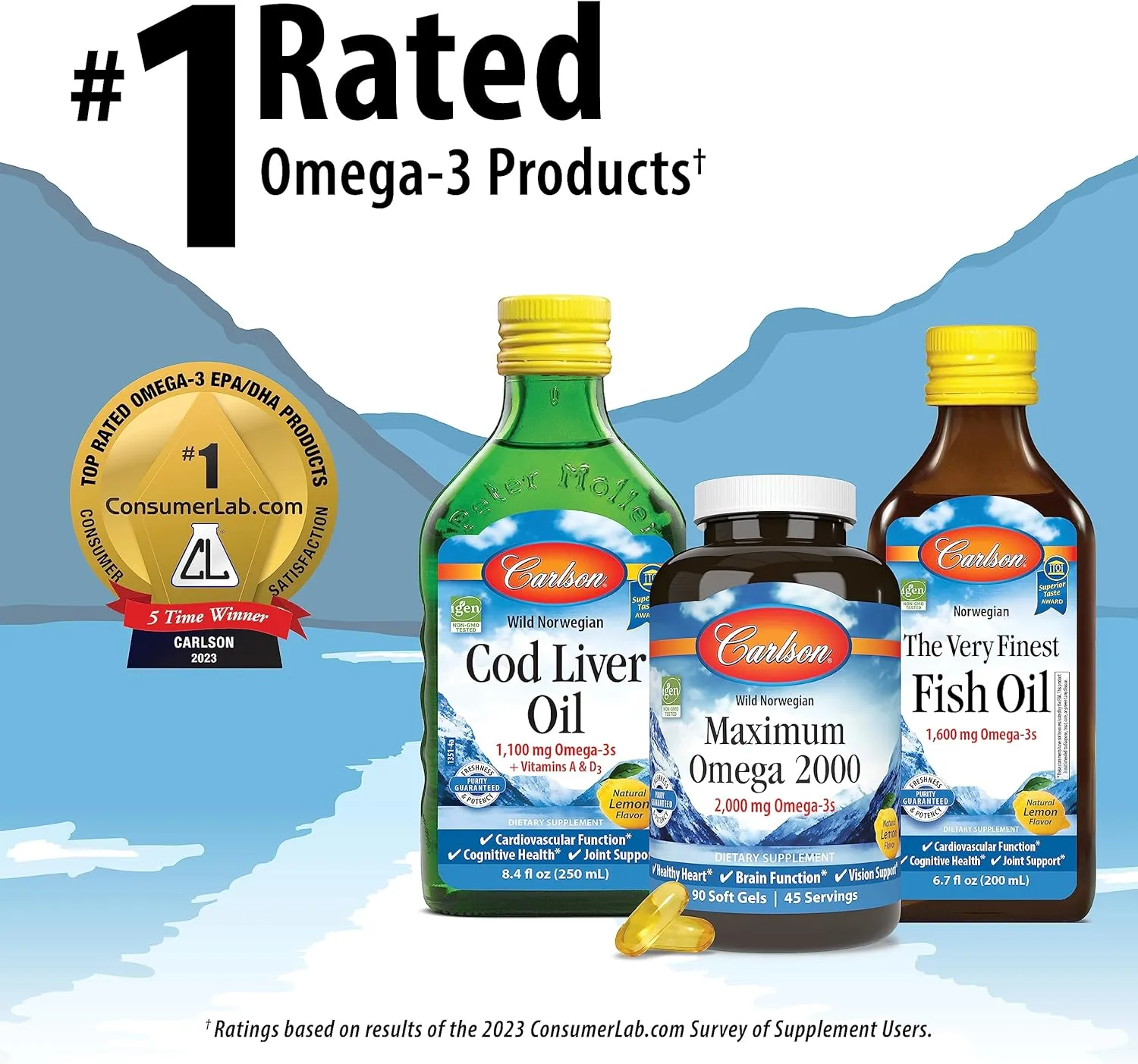 Carlson - Salmon Oil Complete, 700 mg Omega-3s   Astaxanthin, Norwegian, Heart, Brain & Joint Health, 120 60 Softgels