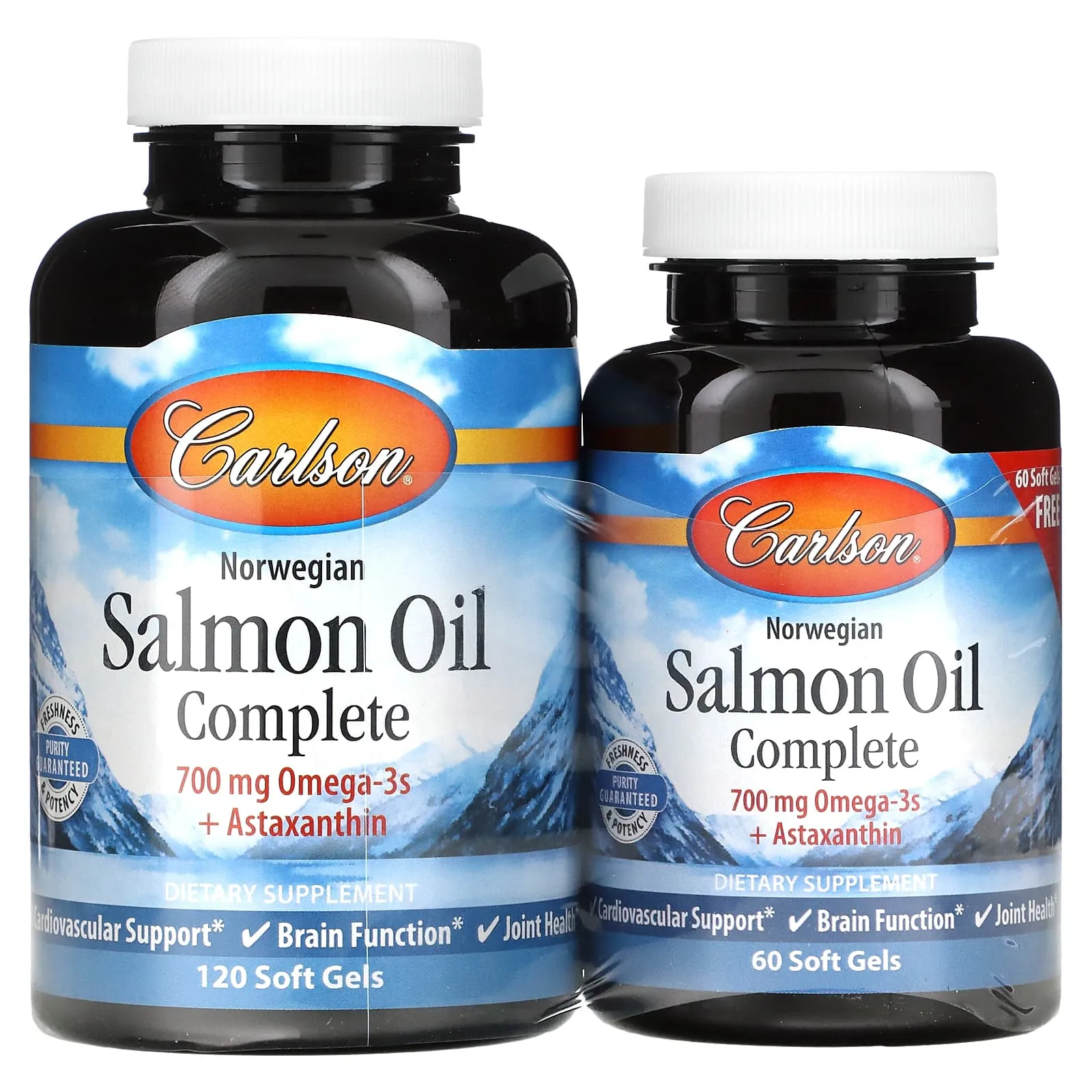Carlson - Salmon Oil Complete, 700 mg Omega-3s   Astaxanthin, Norwegian, Heart, Brain & Joint Health, 120 60 Softgels