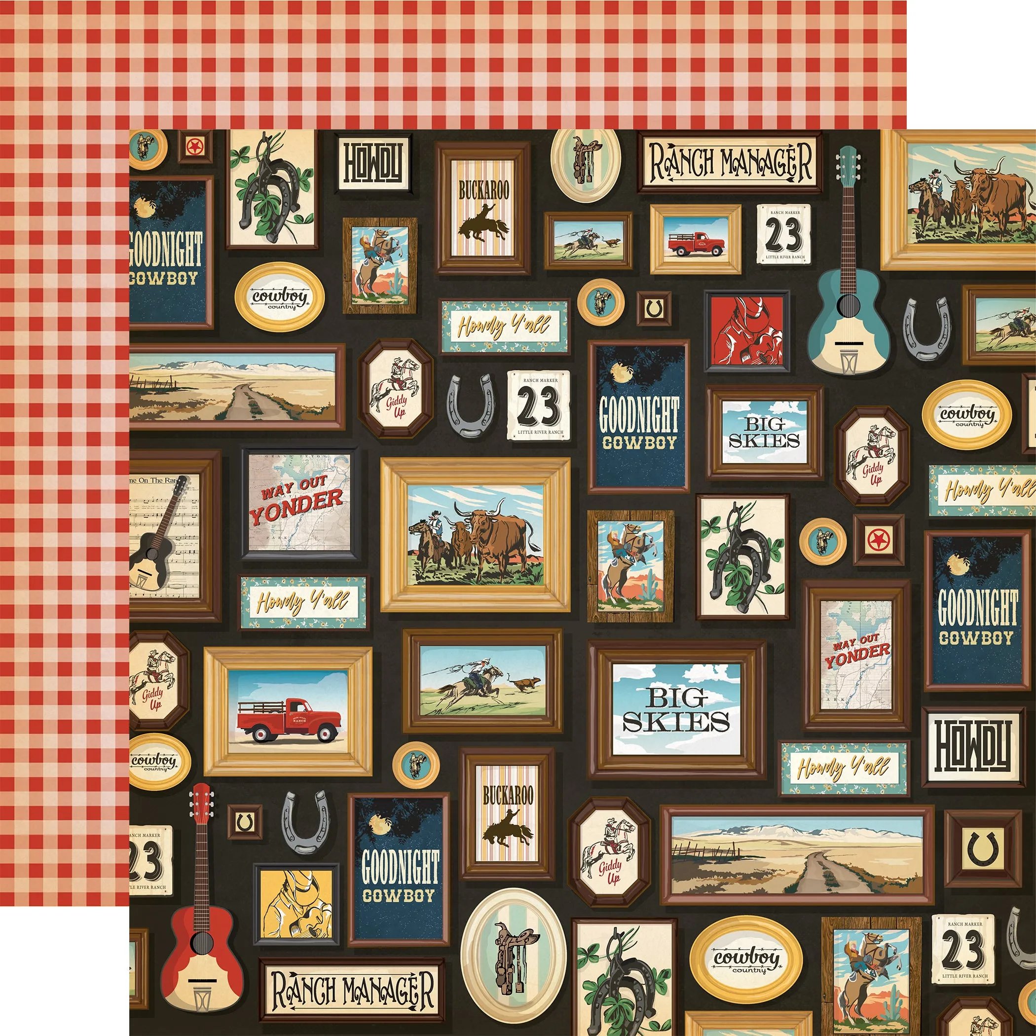 Carta Bella - Cowboys - 12x12 Single Sheet / Ranch Frames