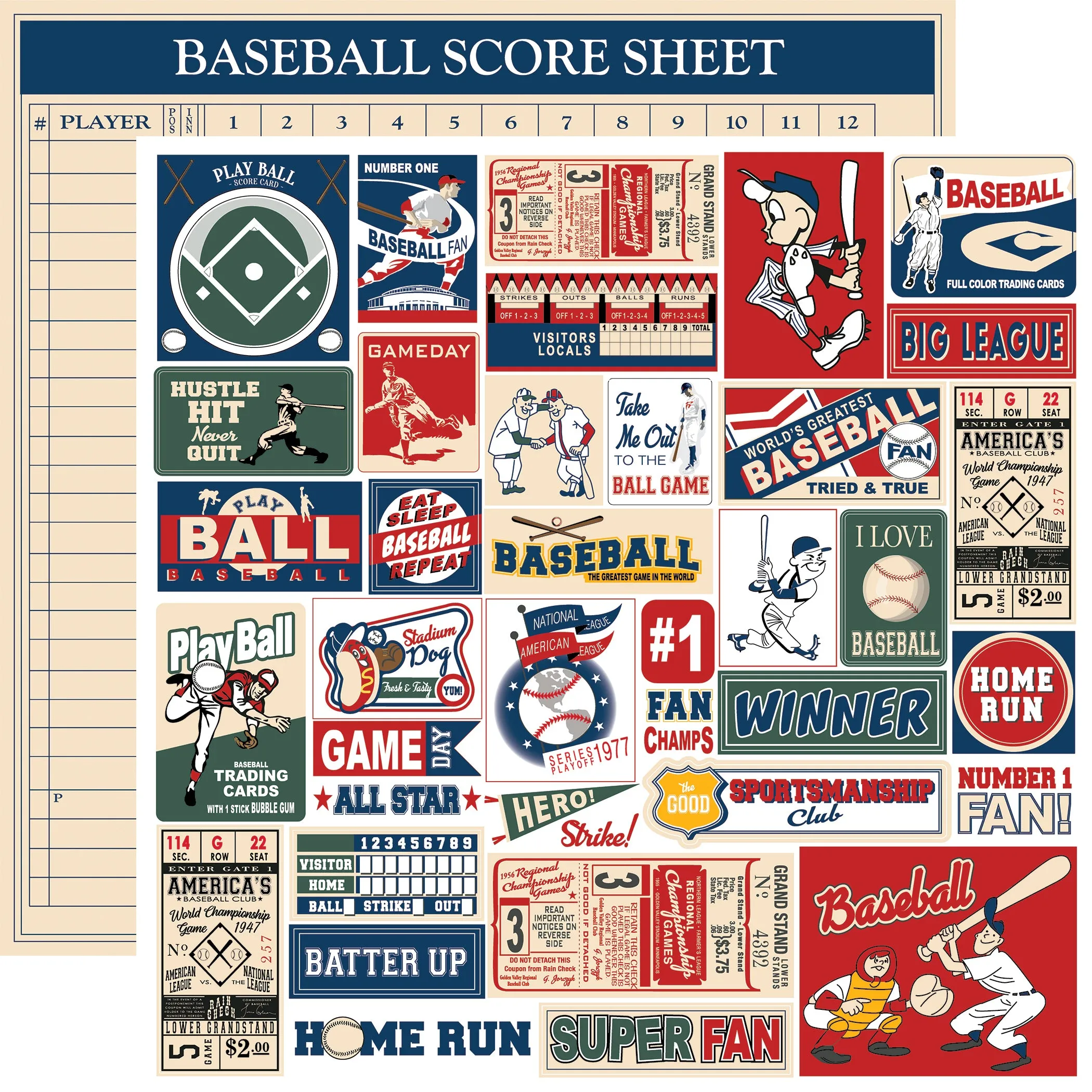 Carta Bella - Home Run - 12x12 Single Sheet / Multi Journaling Cards